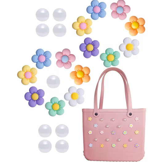 Lot 23 pièces fleurs 7 couleurs et perles
